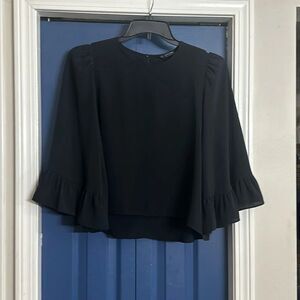 Zara Basic Black‎ Chiffon Bell Sleeve Top Size M